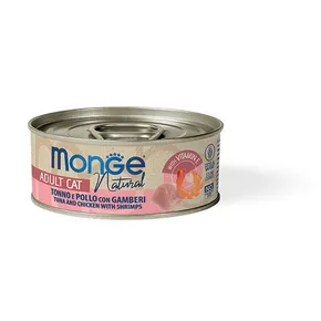 MONGE NATURAL Thunfisch mit Hähnchen- und Garnelenstücken für Katzen 80 g